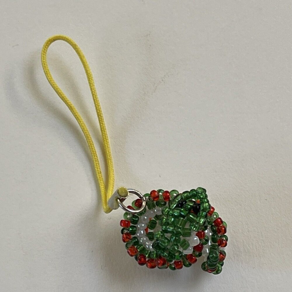 Snake Bag Charm Seed Beads Green Redโ Handmade